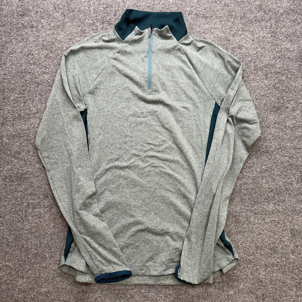 REI Co-op Mens Medium Quarter Zip Pullover Gray Teal Activewear Hiking Top